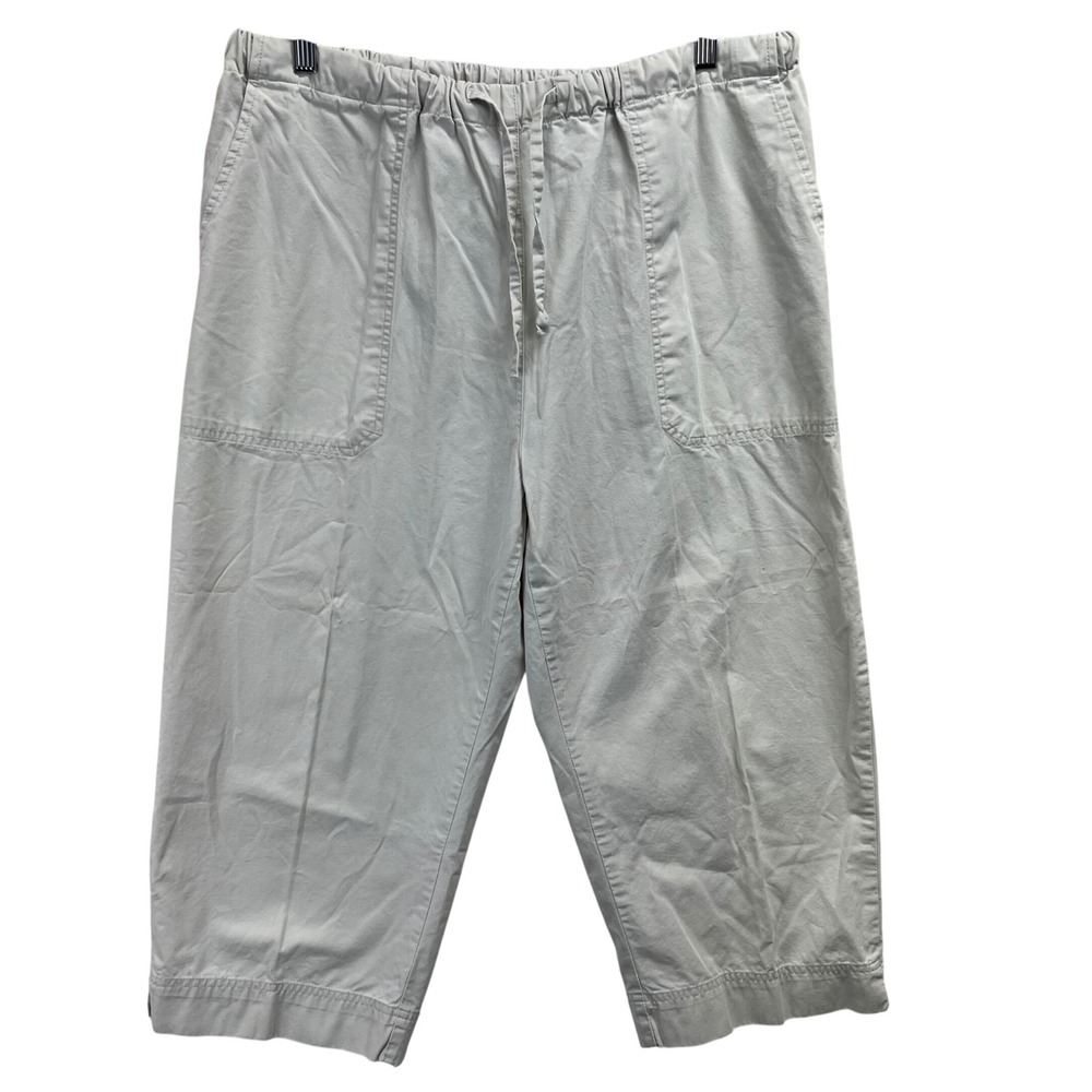 Woolrich Womens XL Beige Cotton Capri Pants Drawstring Elastic Waist Vintage Y2K